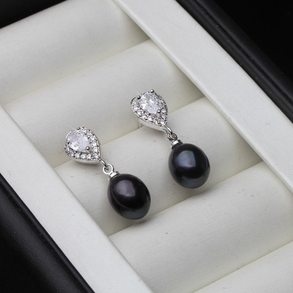 Stunning Simulated Diamond & Pearl Drop Earrings-1